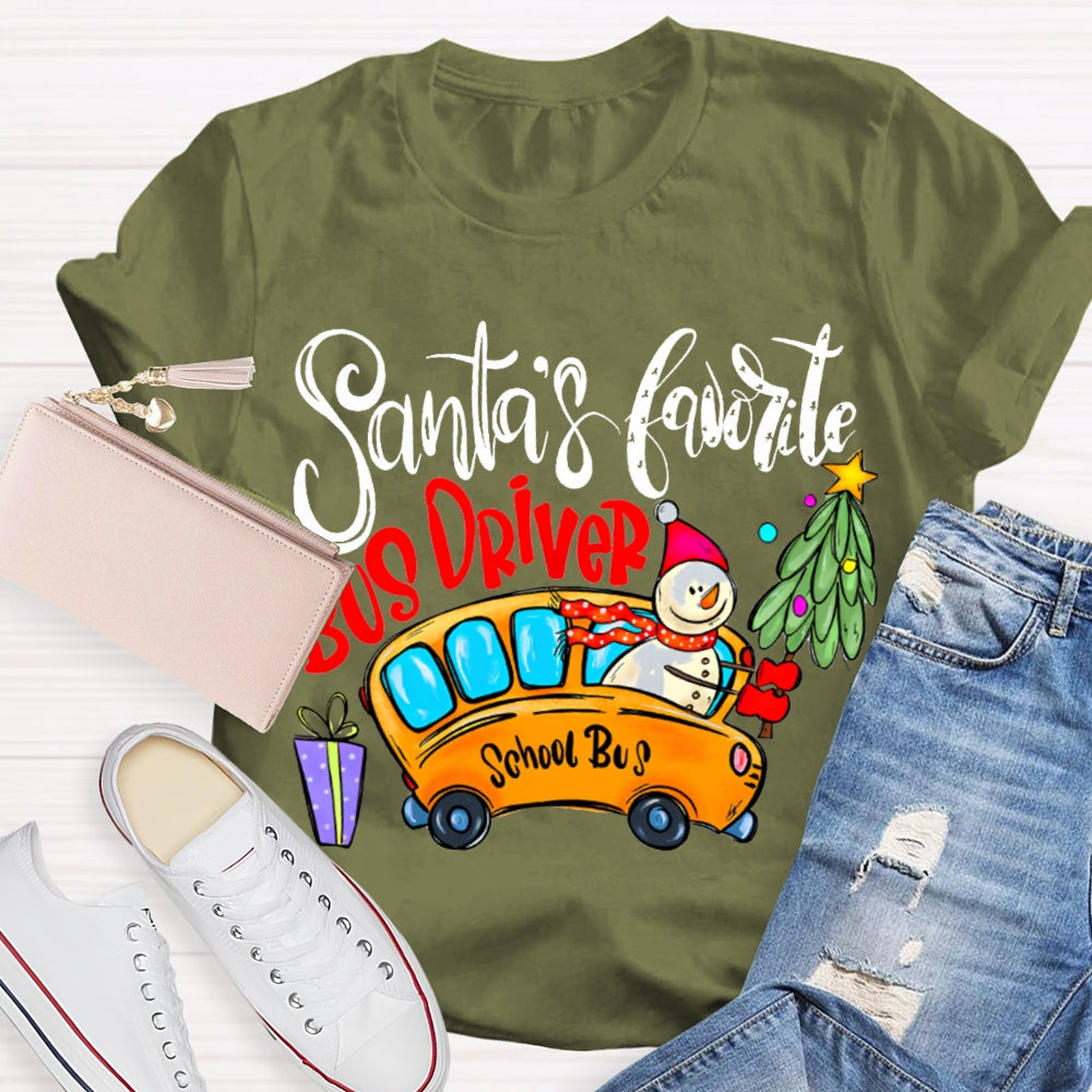 Santa'S Favorite School Bus Driver Christmas T-shirt
