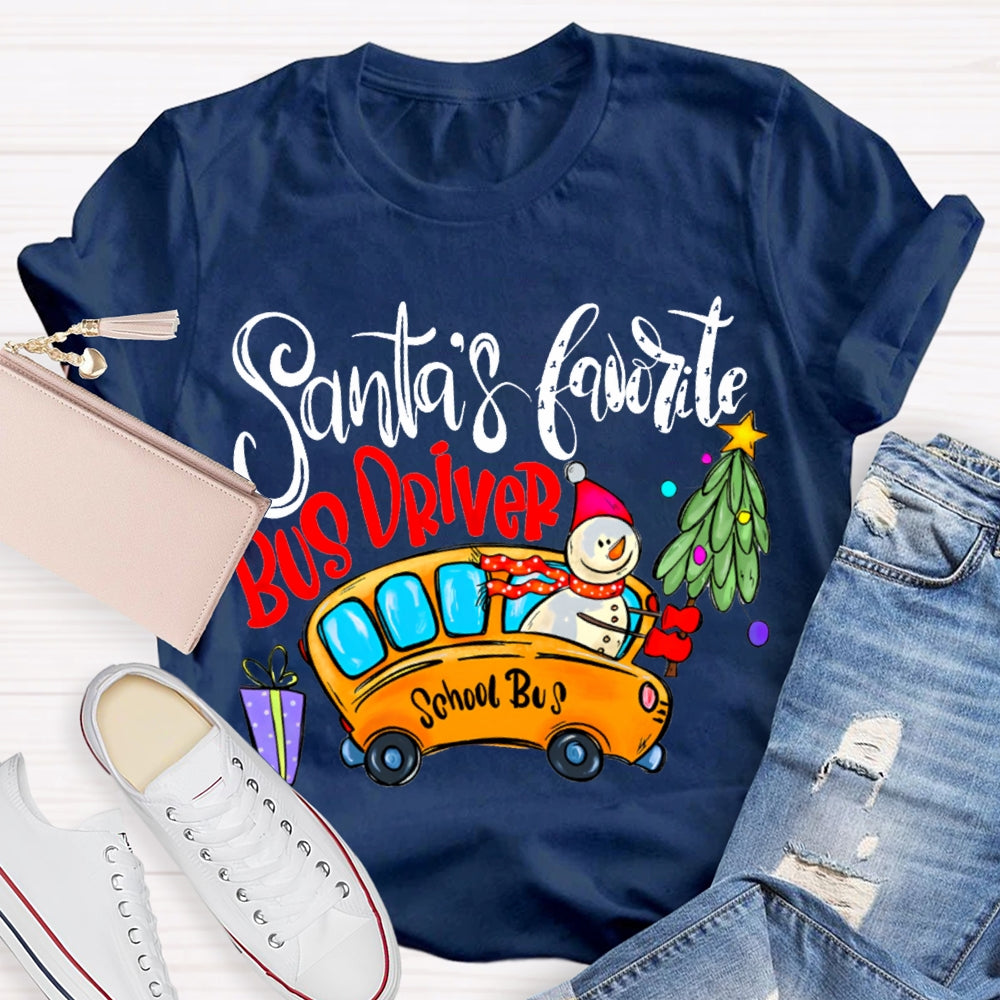 Santa'S Favorite School Bus Driver Christmas T-shirt