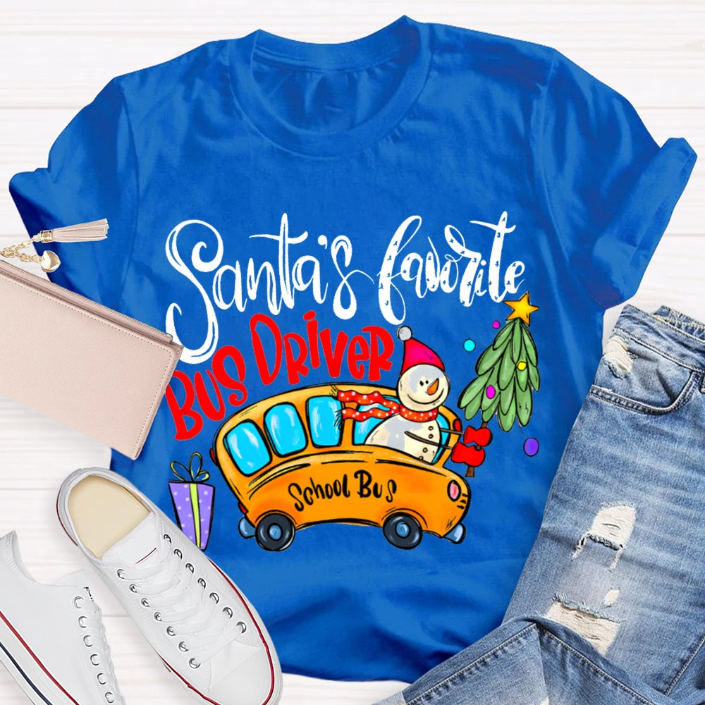 Santa'S Favorite School Bus Driver Christmas T-shirt