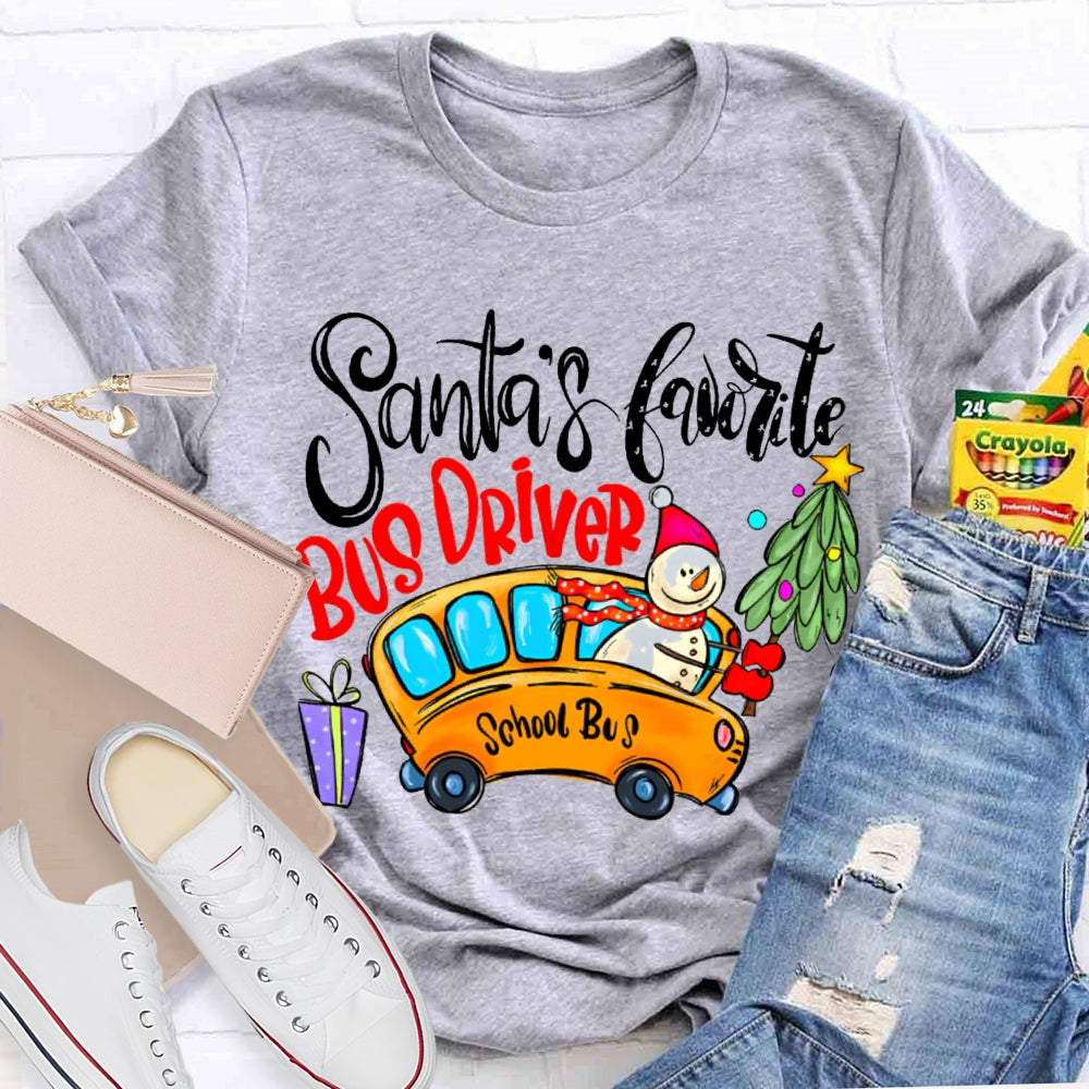 Santa'S Favorite School Bus Driver Christmas T-shirt
