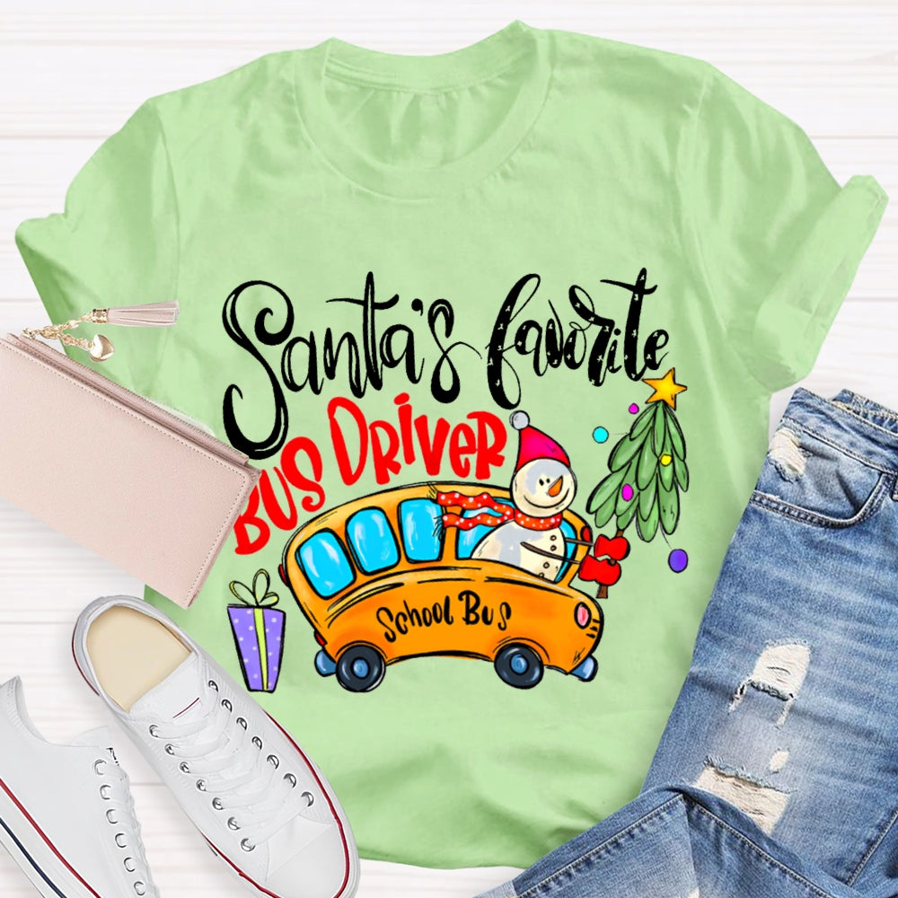 Santa'S Favorite School Bus Driver Christmas T-shirt