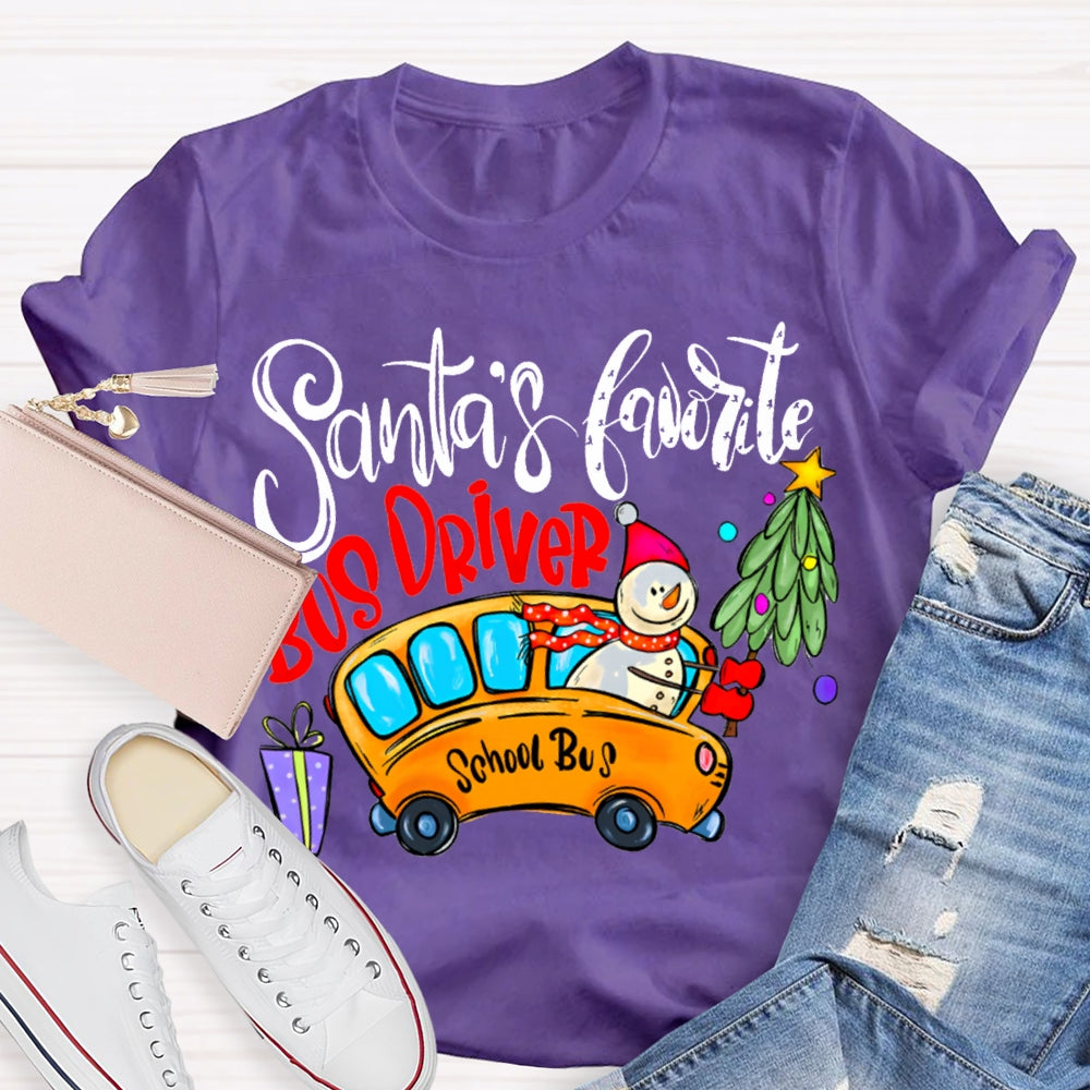 Santa'S Favorite School Bus Driver Christmas T-shirt