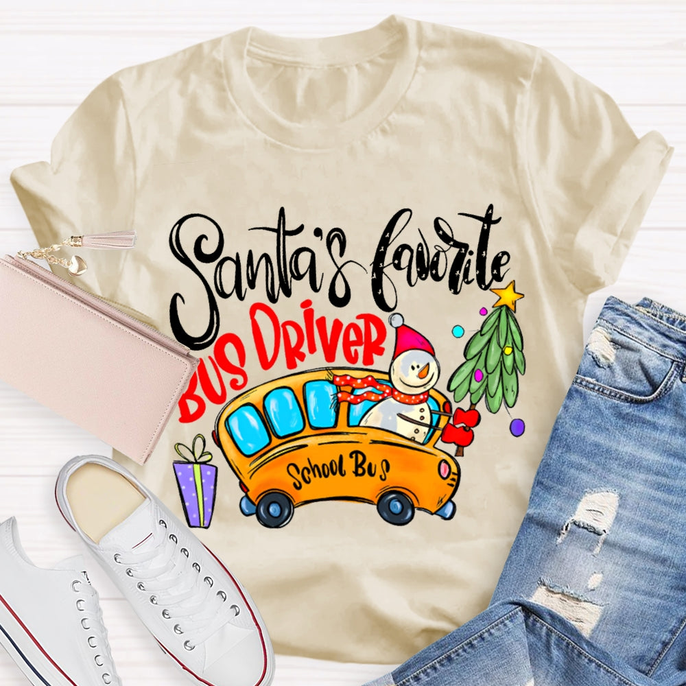 Santa'S Favorite School Bus Driver Christmas T-shirt