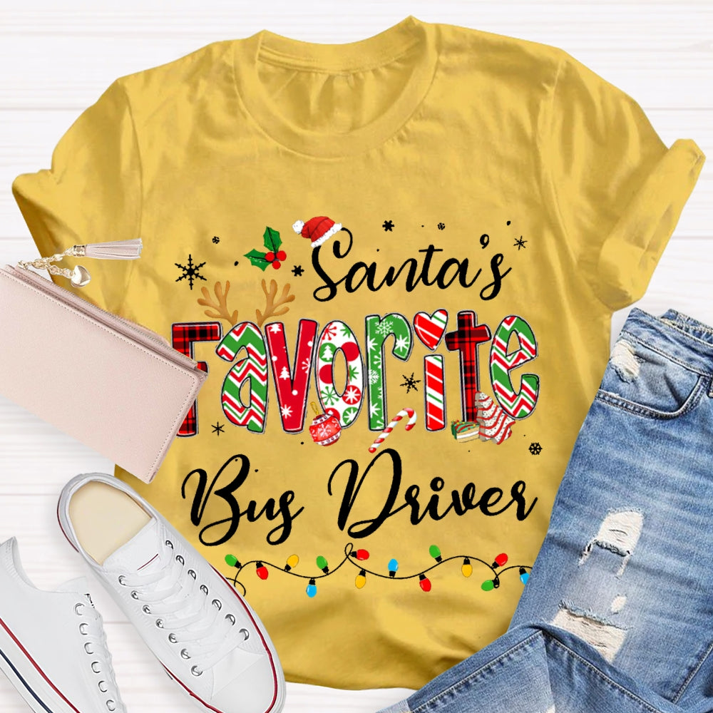Santa Favorite Bus Driver Christmas Lights And Colorful Fonts Christmas T-shirt