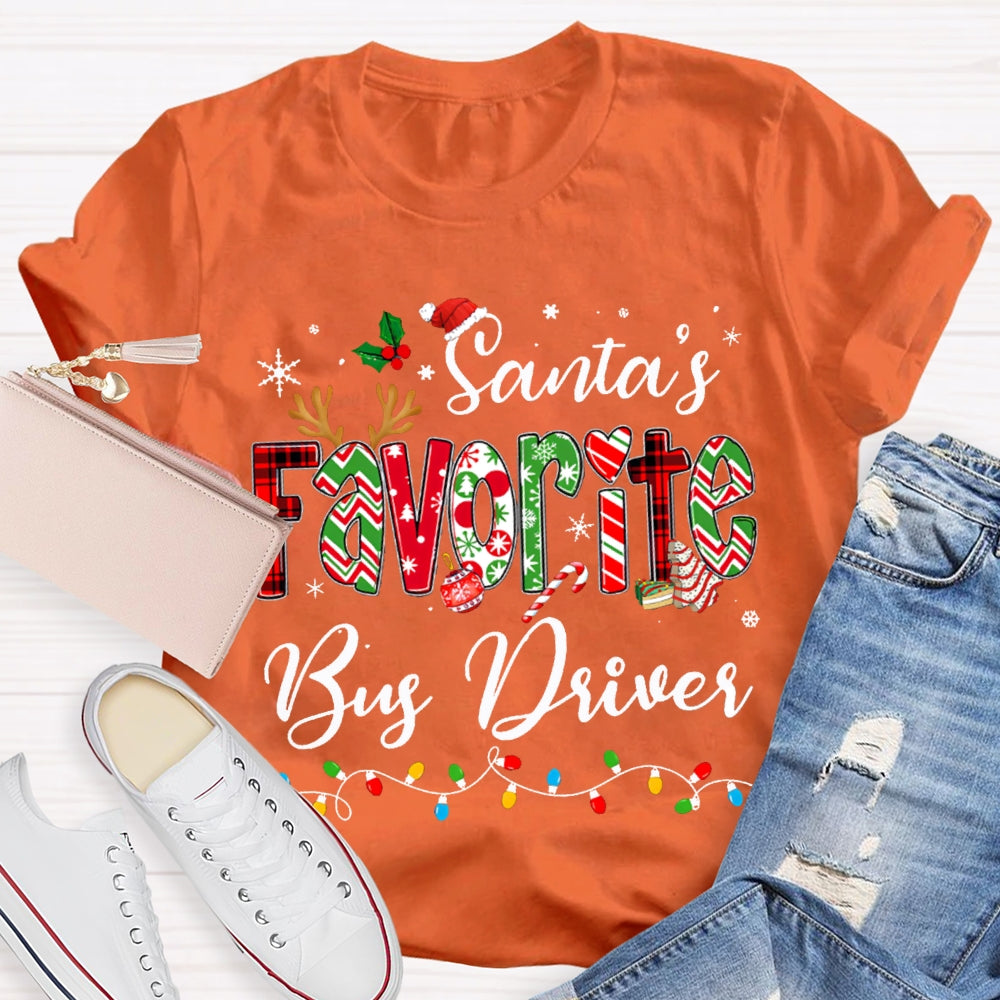Santa Favorite Bus Driver Christmas Lights And Colorful Fonts Christmas T-shirt