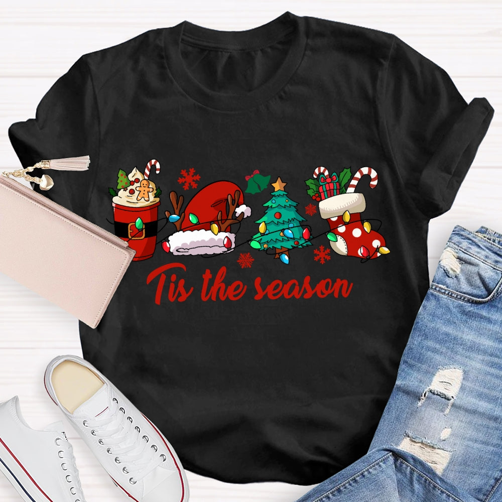 His The Season Christmas Tree And Santa Hat Christmas T-shirt