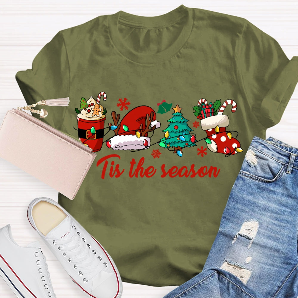 His The Season Christmas Tree And Santa Hat Christmas T-shirt