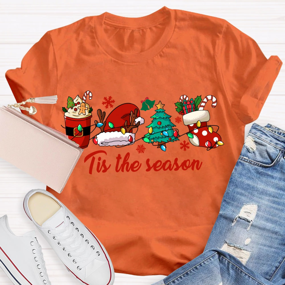 His The Season Christmas Tree And Santa Hat Christmas T-shirt