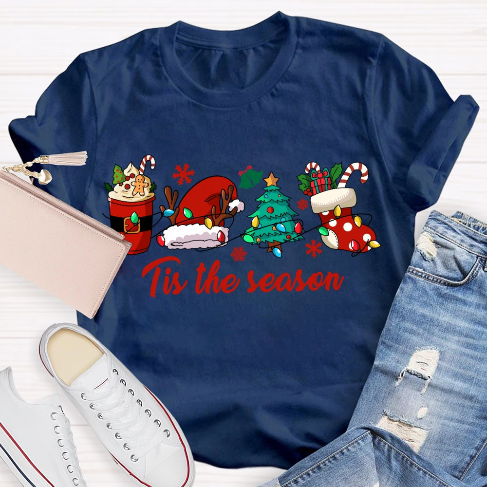 His The Season Christmas Tree And Santa Hat Christmas T-shirt