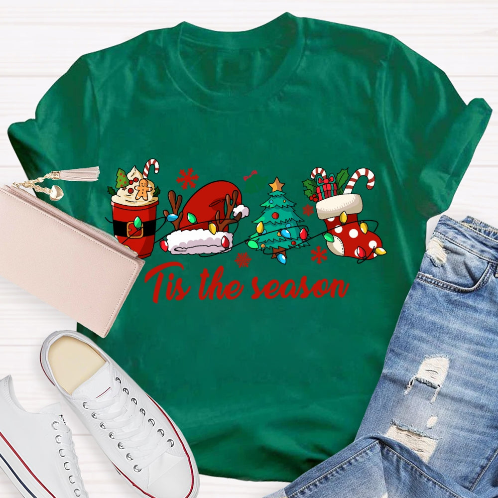 His The Season Christmas Tree And Santa Hat Christmas T-shirt