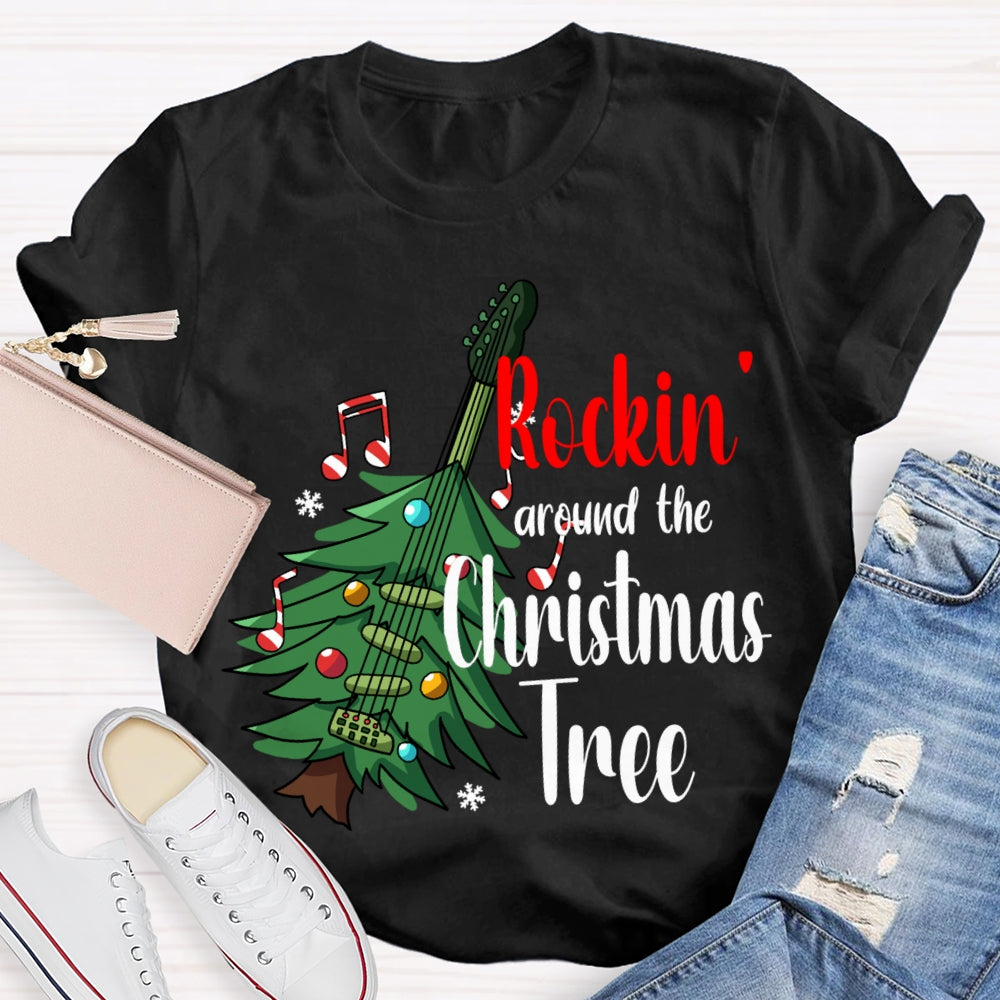Rockin Around The Christmas Tree Christmas Guitar Tree T-shirt