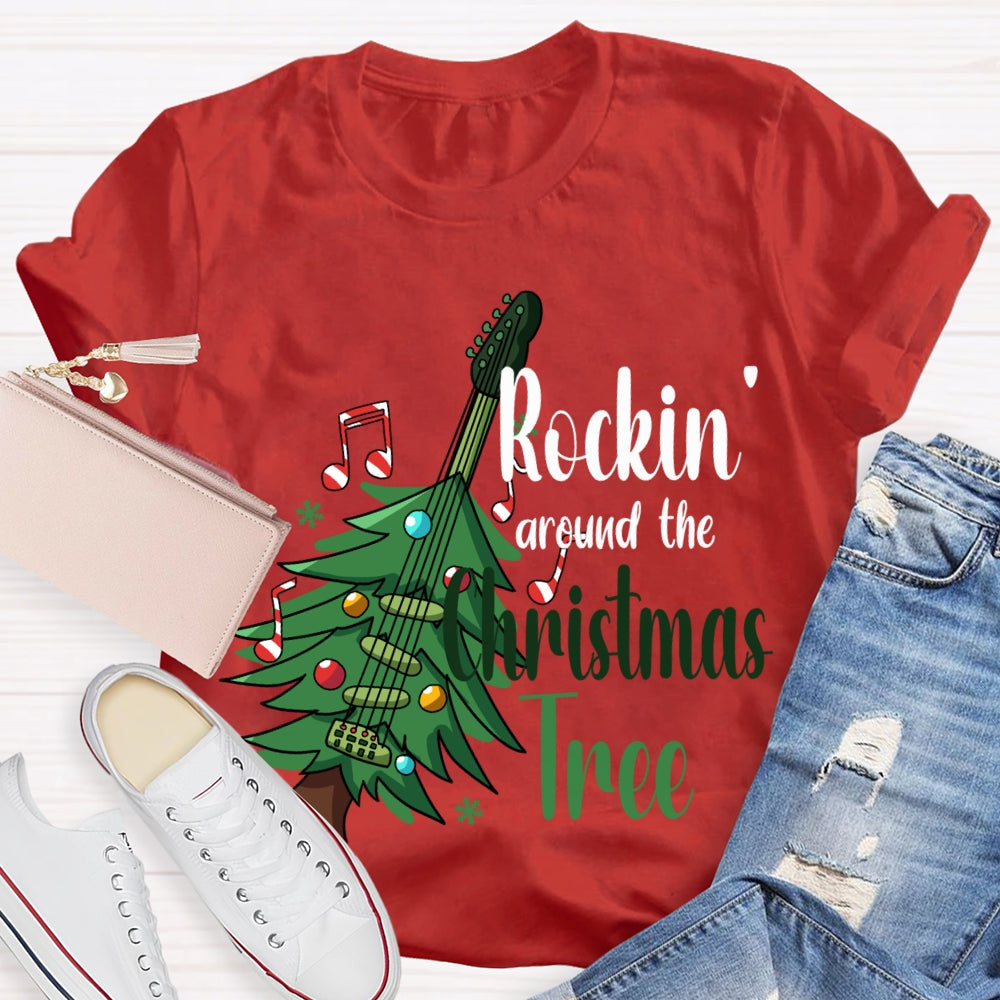Rockin Around The Christmas Tree Christmas Guitar Tree T-shirt