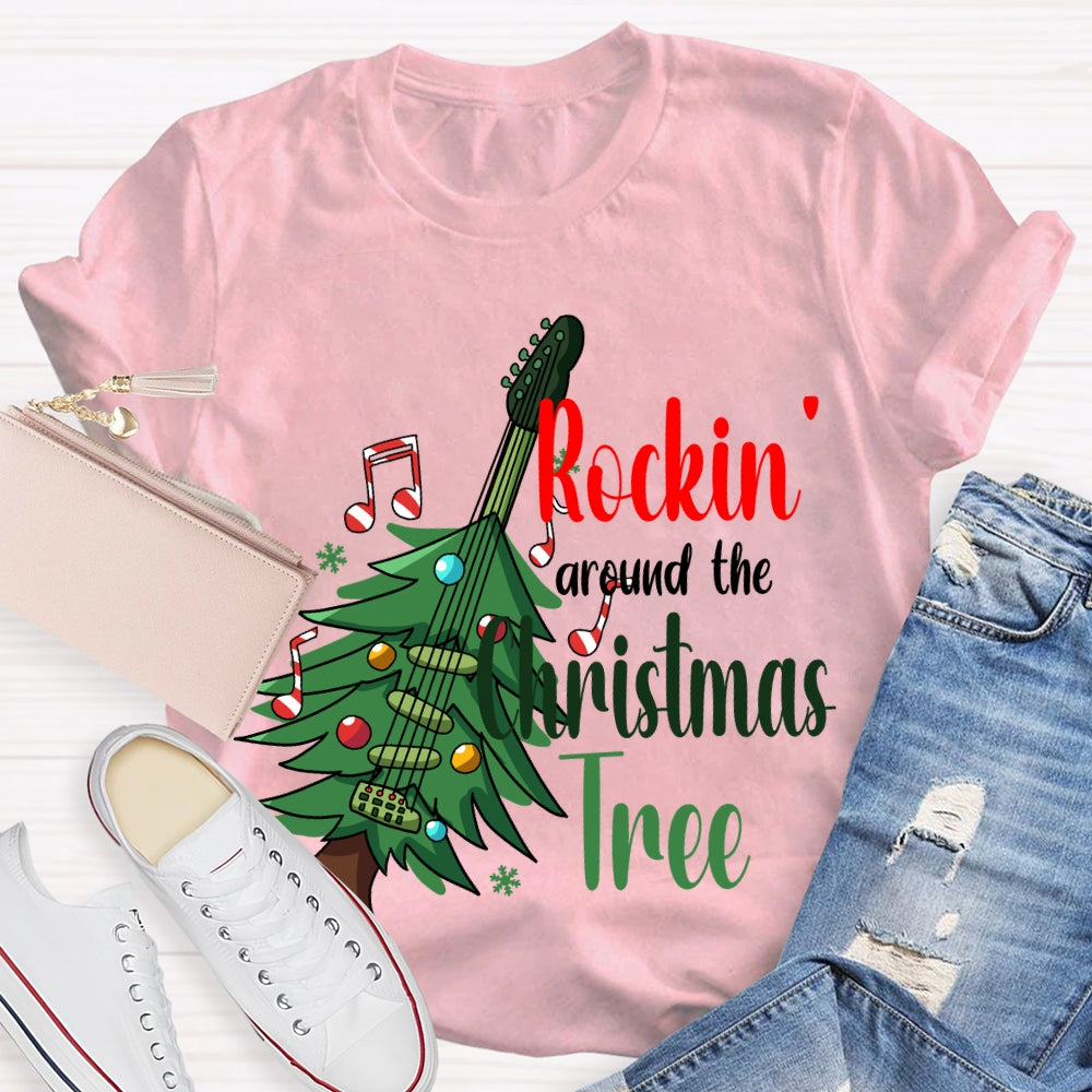 Rockin Around The Christmas Tree Christmas Guitar Tree T-shirt