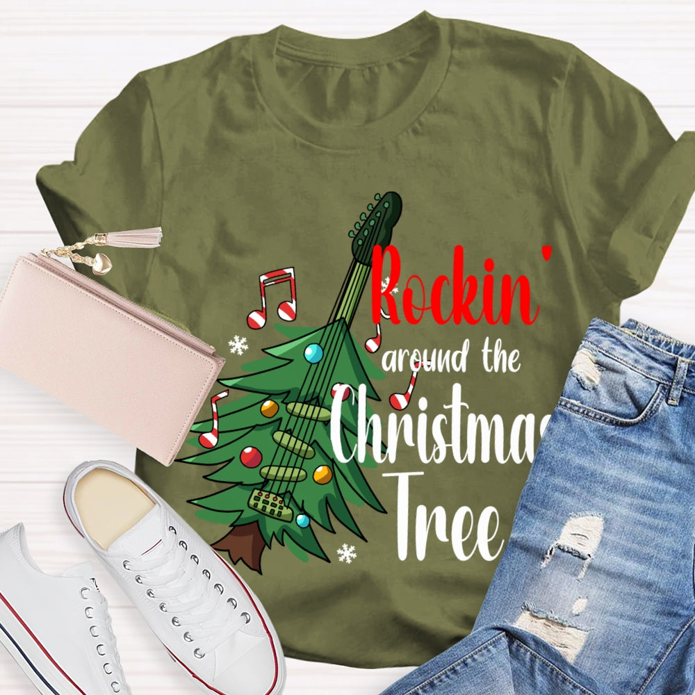 Rockin Around The Christmas Tree Christmas Guitar Tree T-shirt
