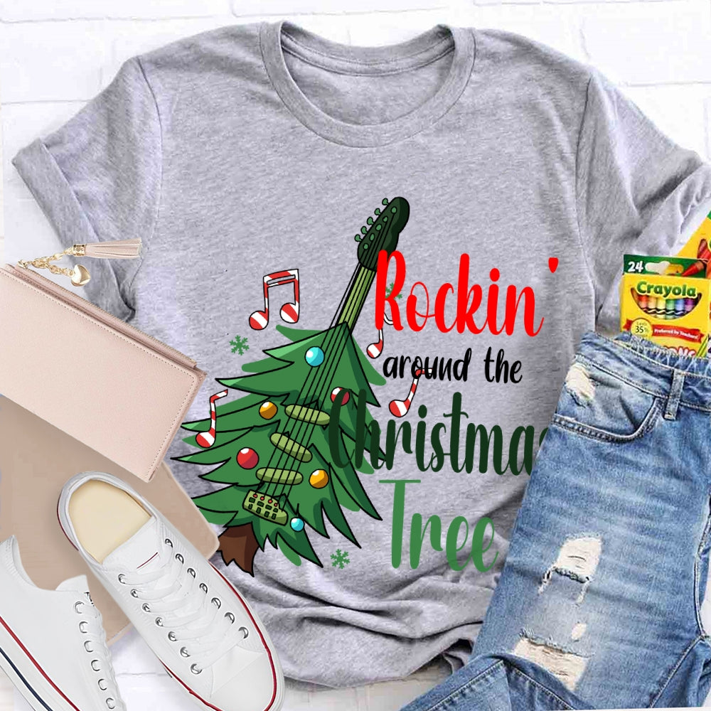 Rockin Around The Christmas Tree Christmas Guitar Tree T-shirt
