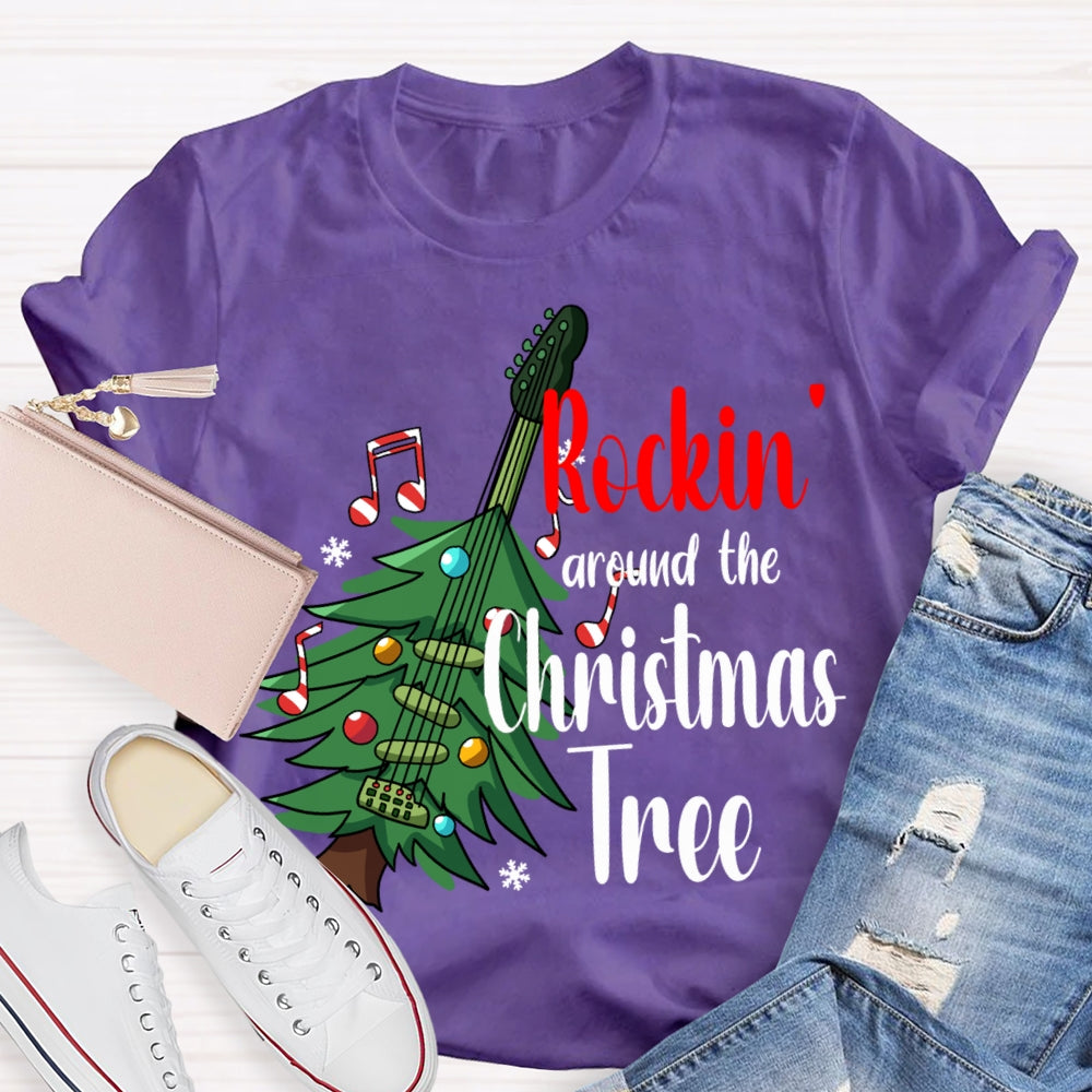 Rockin Around The Christmas Tree Christmas Guitar Tree T-shirt