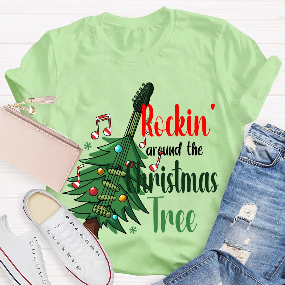 Rockin Around The Christmas Tree Christmas Guitar Tree T-shirt