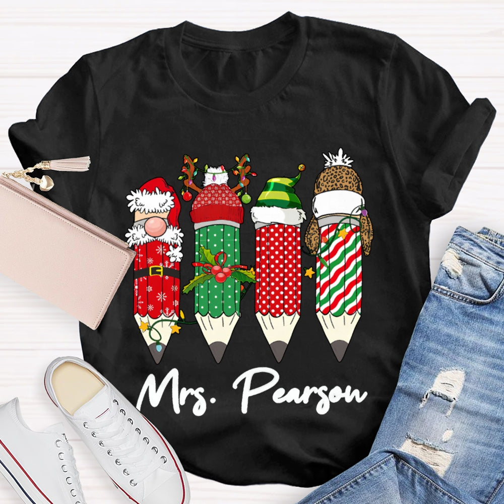 Personalized Name Colored Christmas Pencils Christmas T-shirt