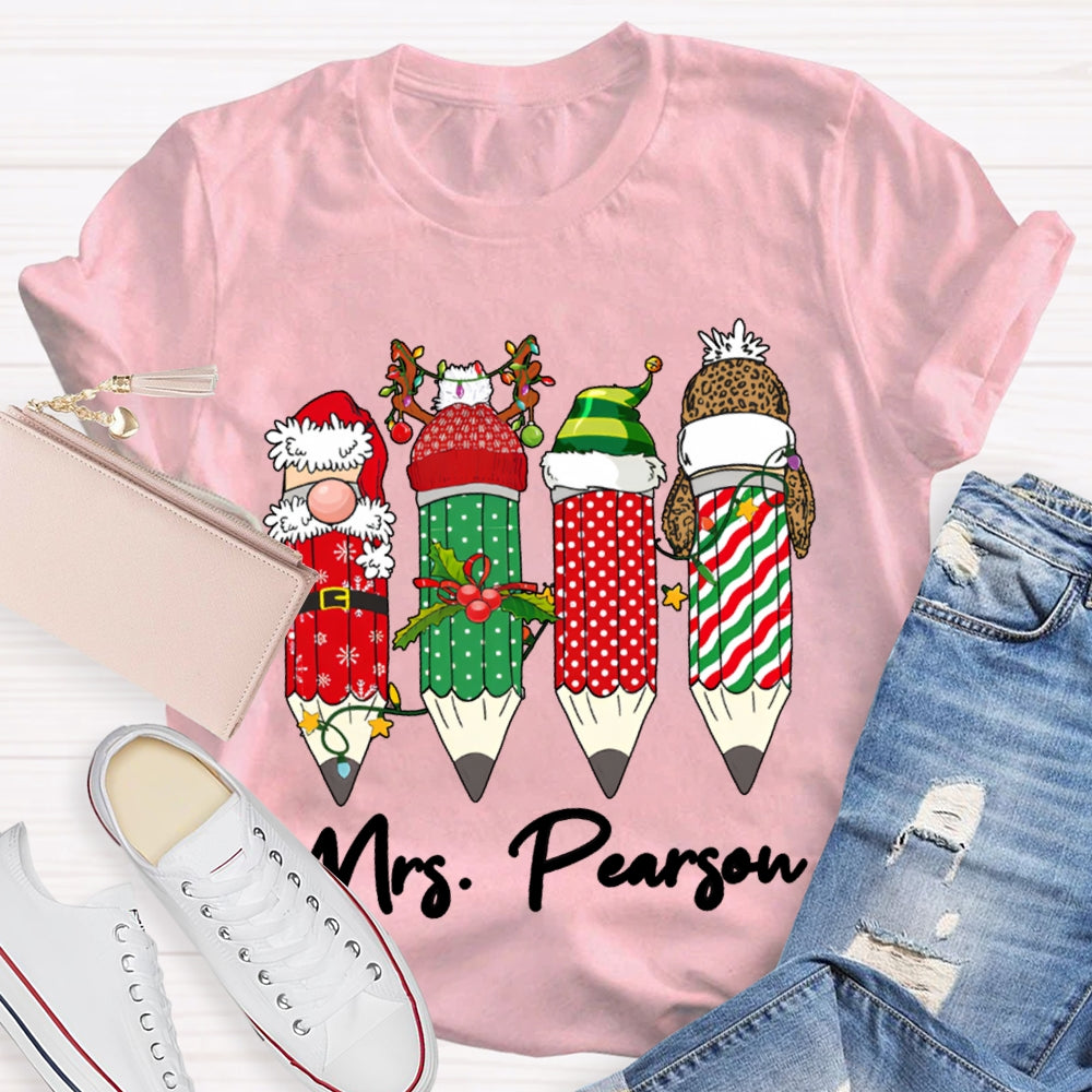 Personalized Name Colored Christmas Pencils Christmas T-shirt
