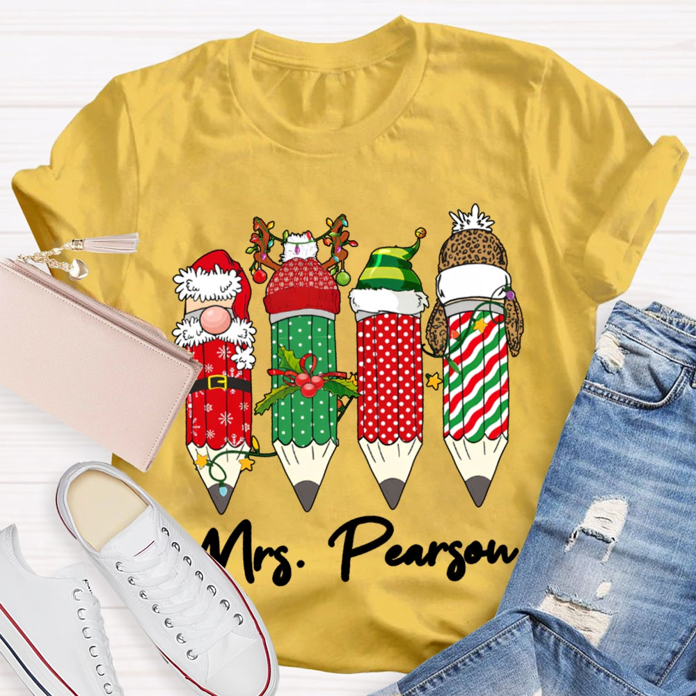 Personalized Name Colored Christmas Pencils Christmas T-shirt
