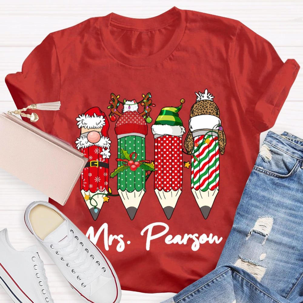 Personalized Name Colored Christmas Pencils Christmas T-shirt