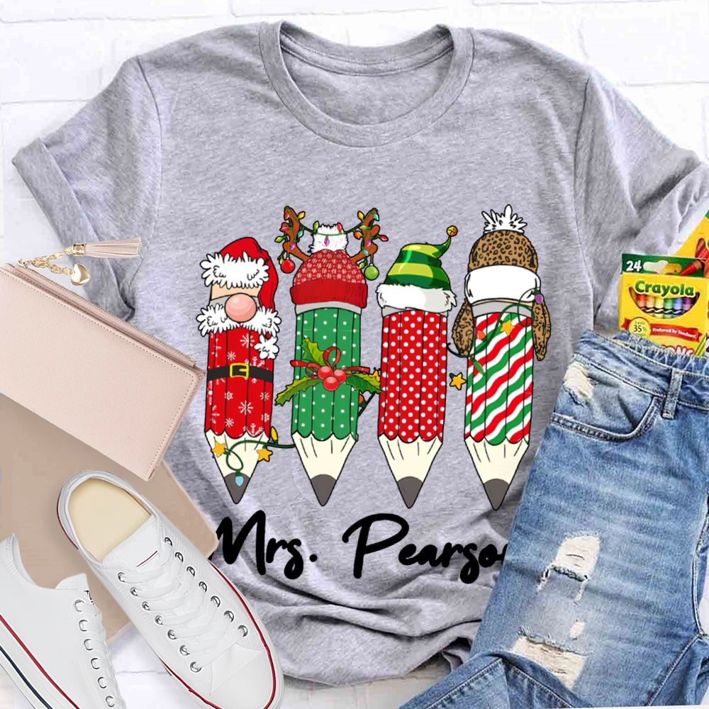 Personalized Name Colored Christmas Pencils Christmas T-shirt