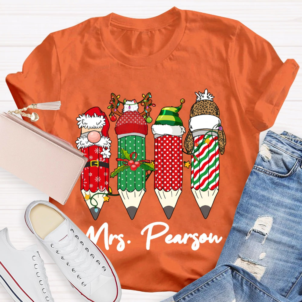 Personalized Name Colored Christmas Pencils Christmas T-shirt