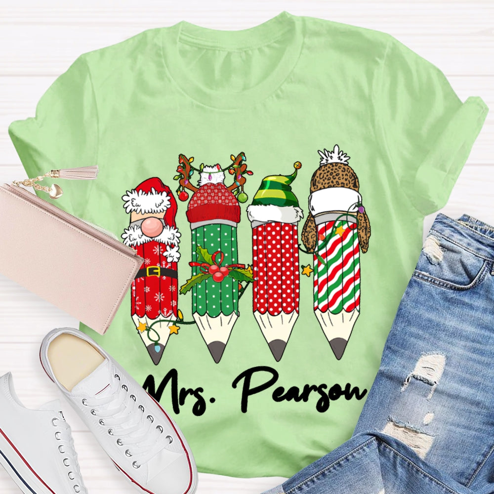 Personalized Name Colored Christmas Pencils Christmas T-shirt