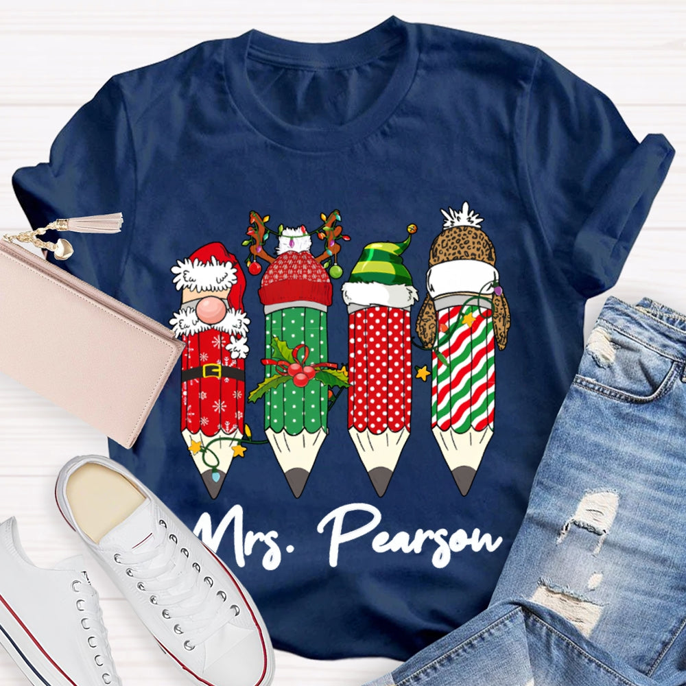 Personalized Name Colored Christmas Pencils Christmas T-shirt