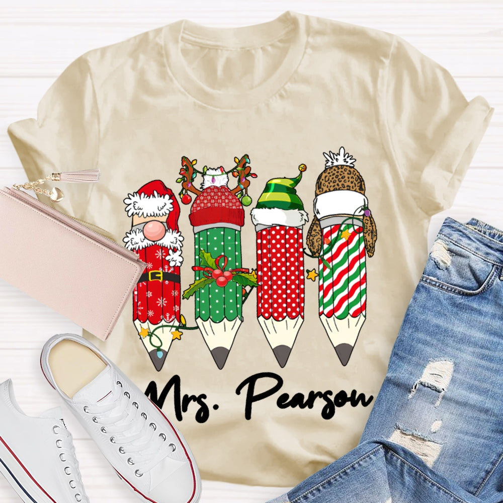 Personalized Name Colored Christmas Pencils Christmas T-shirt