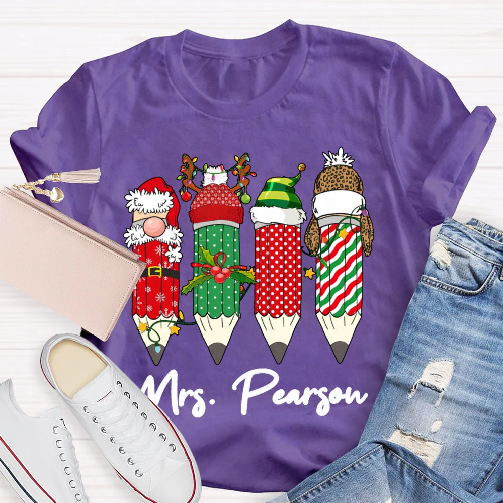 Personalized Name Colored Christmas Pencils Christmas T-shirt