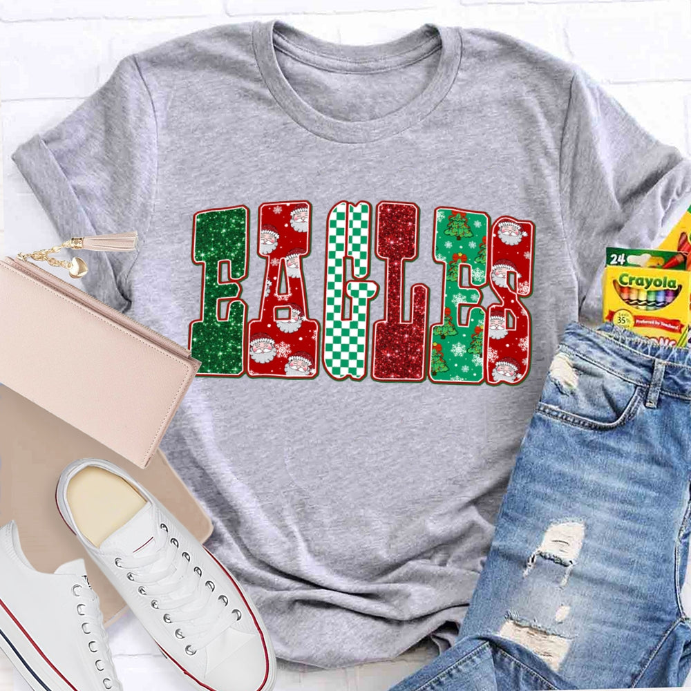 Personalized School Mascot Eagles Christmas Vibes T-shirt
