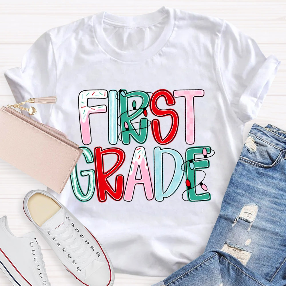 Personalized Grade First Grade Colorful Christmas Fonts T-shirt