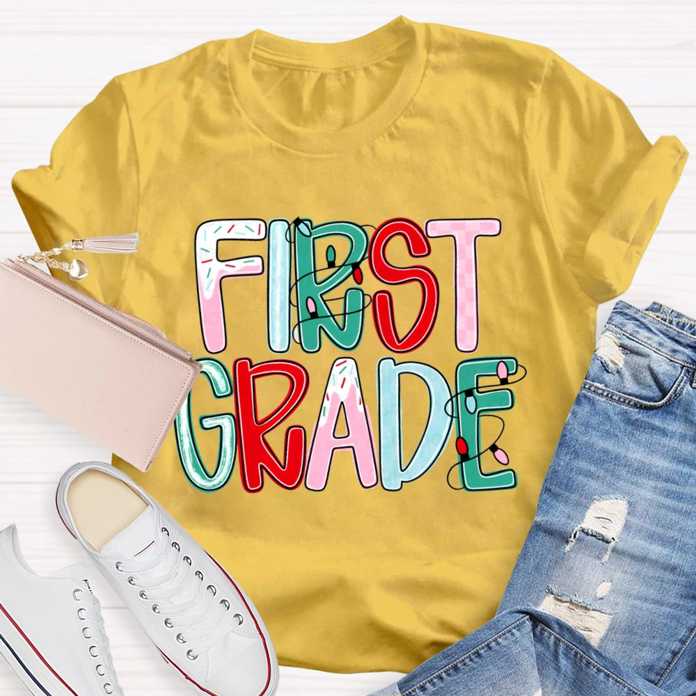 Personalized Grade First Grade Colorful Christmas Fonts T-shirt