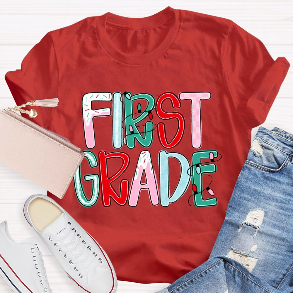 Personalized Grade First Grade Colorful Christmas Fonts T-shirt