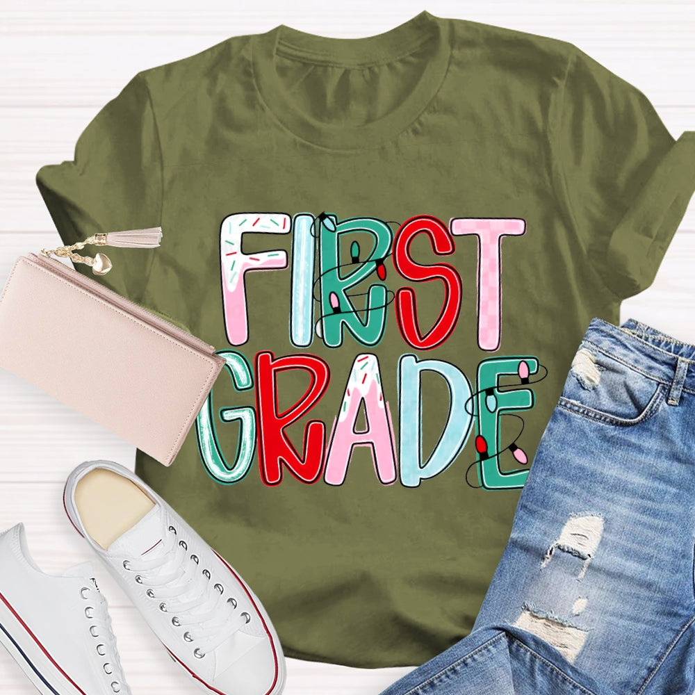 Personalized Grade First Grade Colorful Christmas Fonts T-shirt
