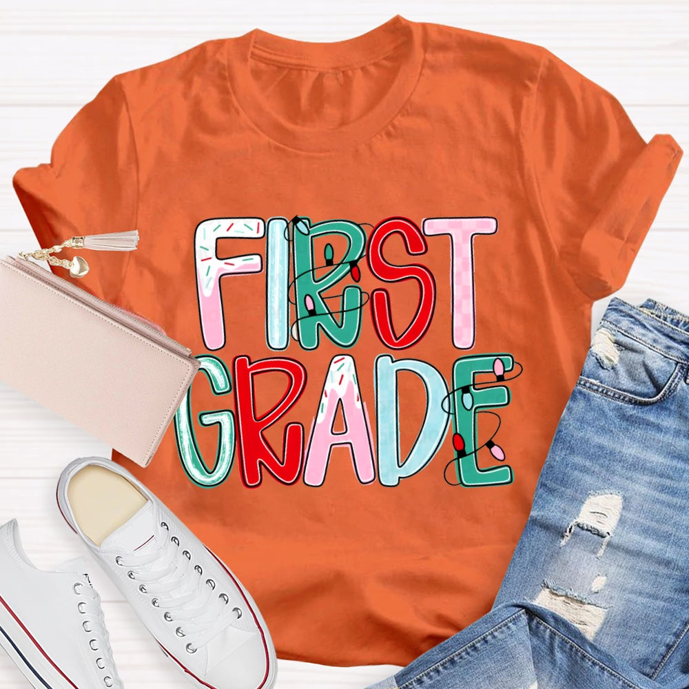Personalized Grade First Grade Colorful Christmas Fonts T-shirt