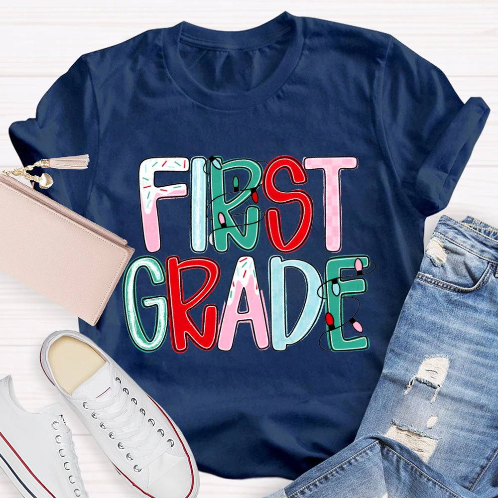 Personalized Grade First Grade Colorful Christmas Fonts T-shirt