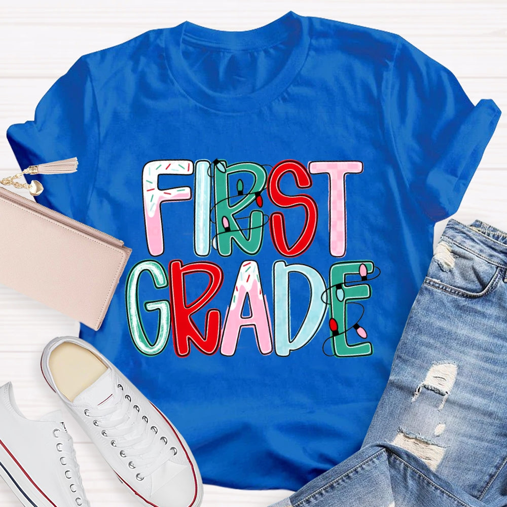 Personalized Grade First Grade Colorful Christmas Fonts T-shirt