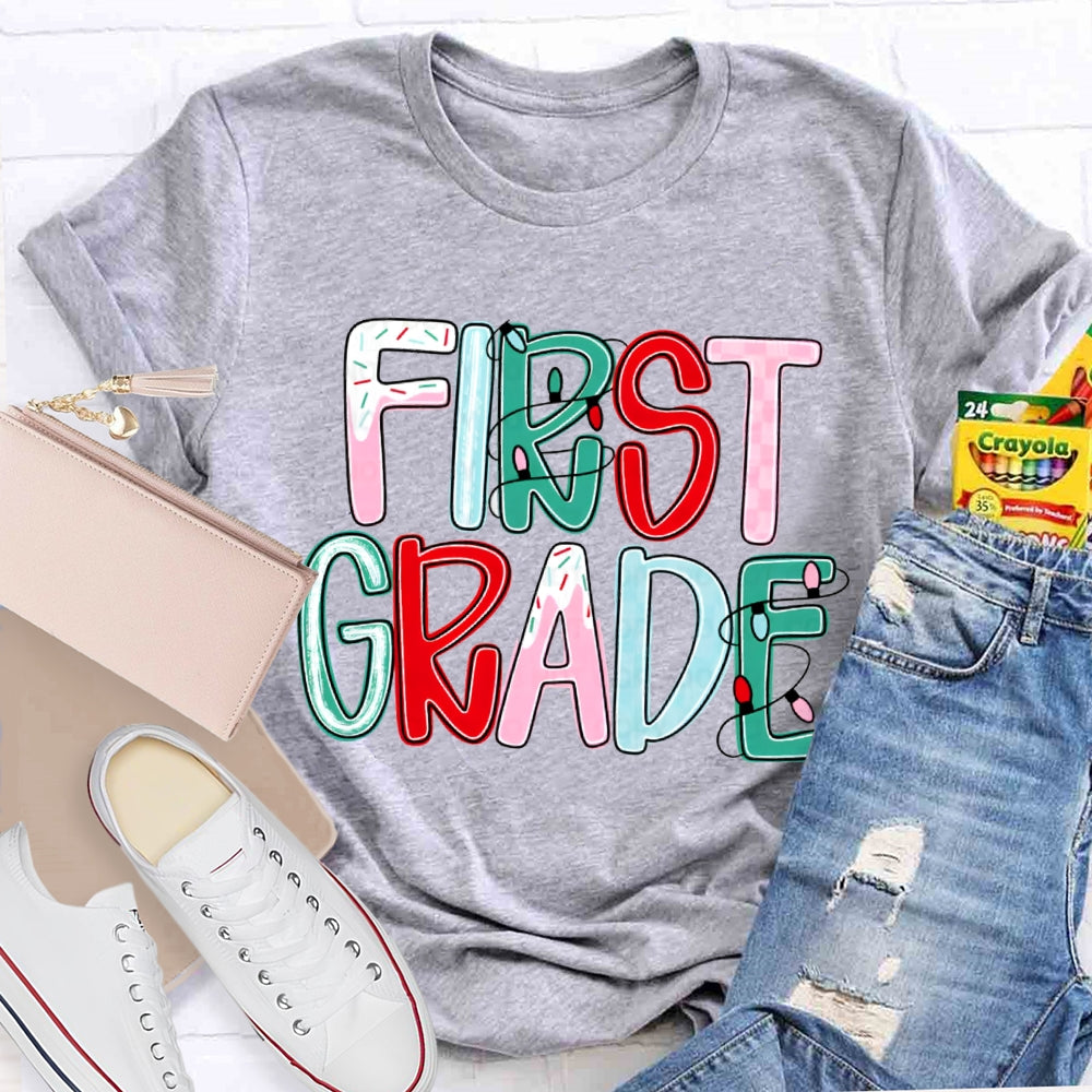 Personalized Grade First Grade Colorful Christmas Fonts T-shirt