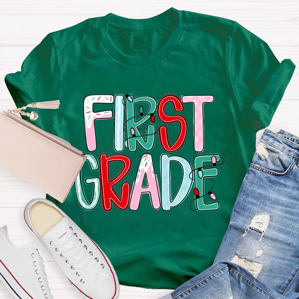 Personalized Grade First Grade Colorful Christmas Fonts T-shirt