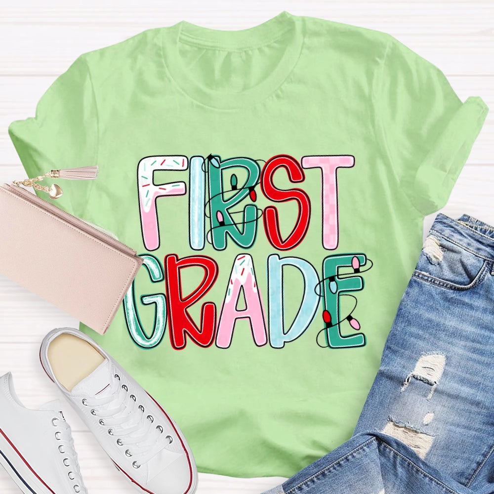 Personalized Grade First Grade Colorful Christmas Fonts T-shirt