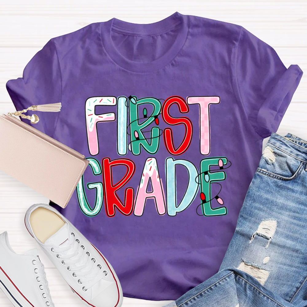 Personalized Grade First Grade Colorful Christmas Fonts T-shirt