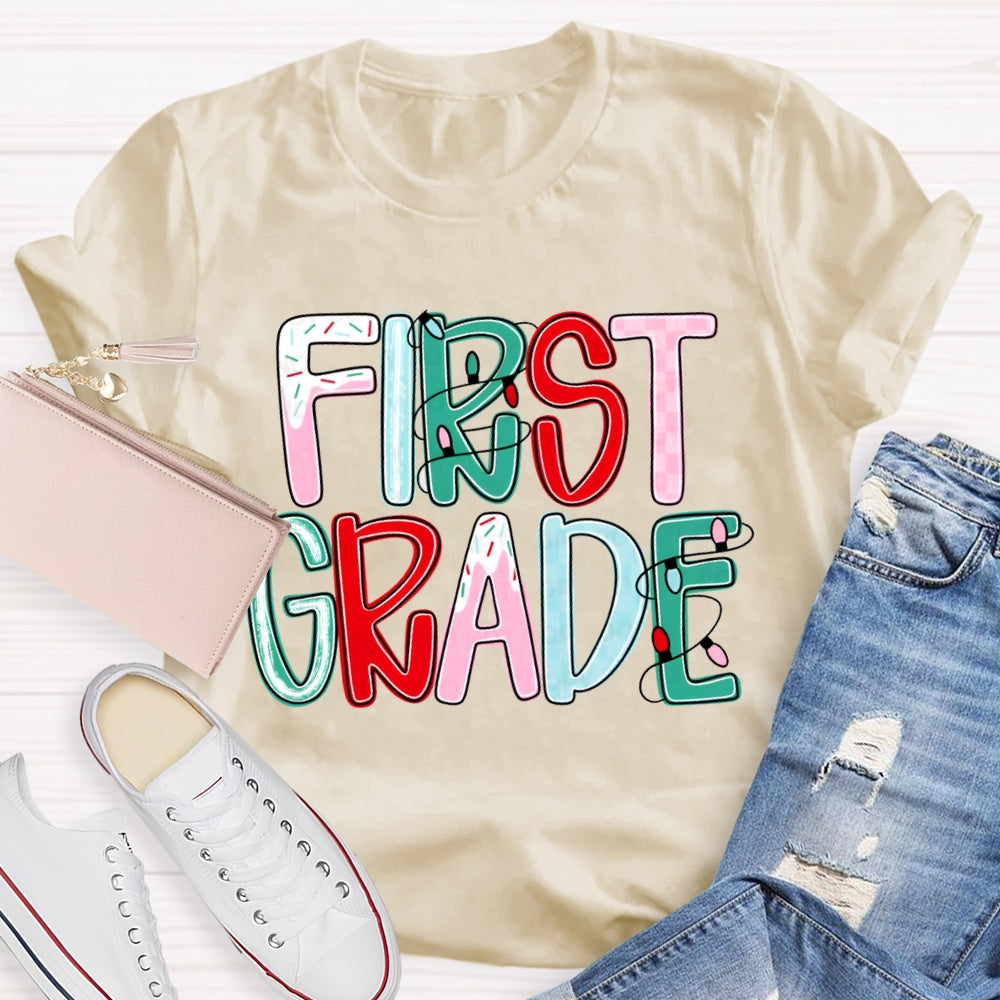 Personalized Grade First Grade Colorful Christmas Fonts T-shirt