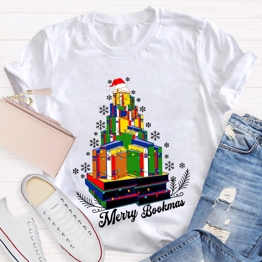 Merry Bookmas Christmas Books And Snowflakes T-shirt
