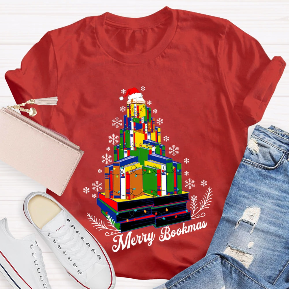 Merry Bookmas Christmas Books And Snowflakes T-shirt