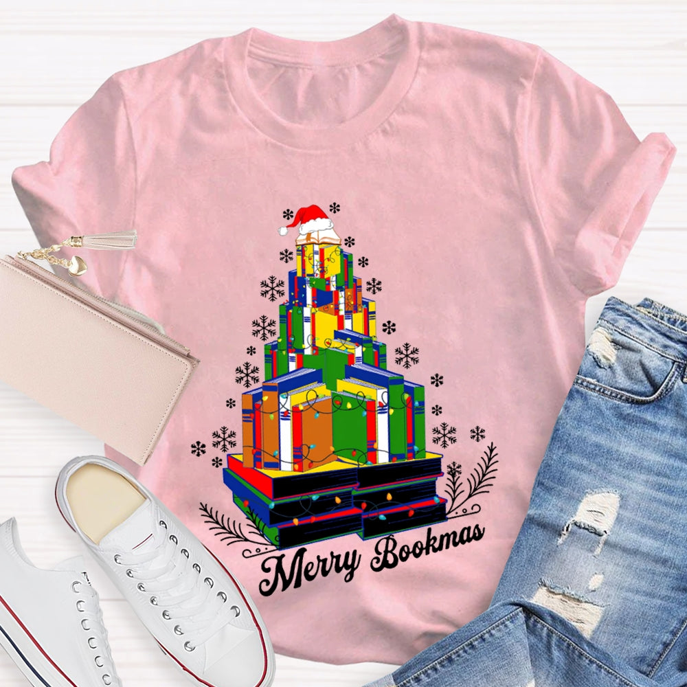 Merry Bookmas Christmas Books And Snowflakes T-shirt