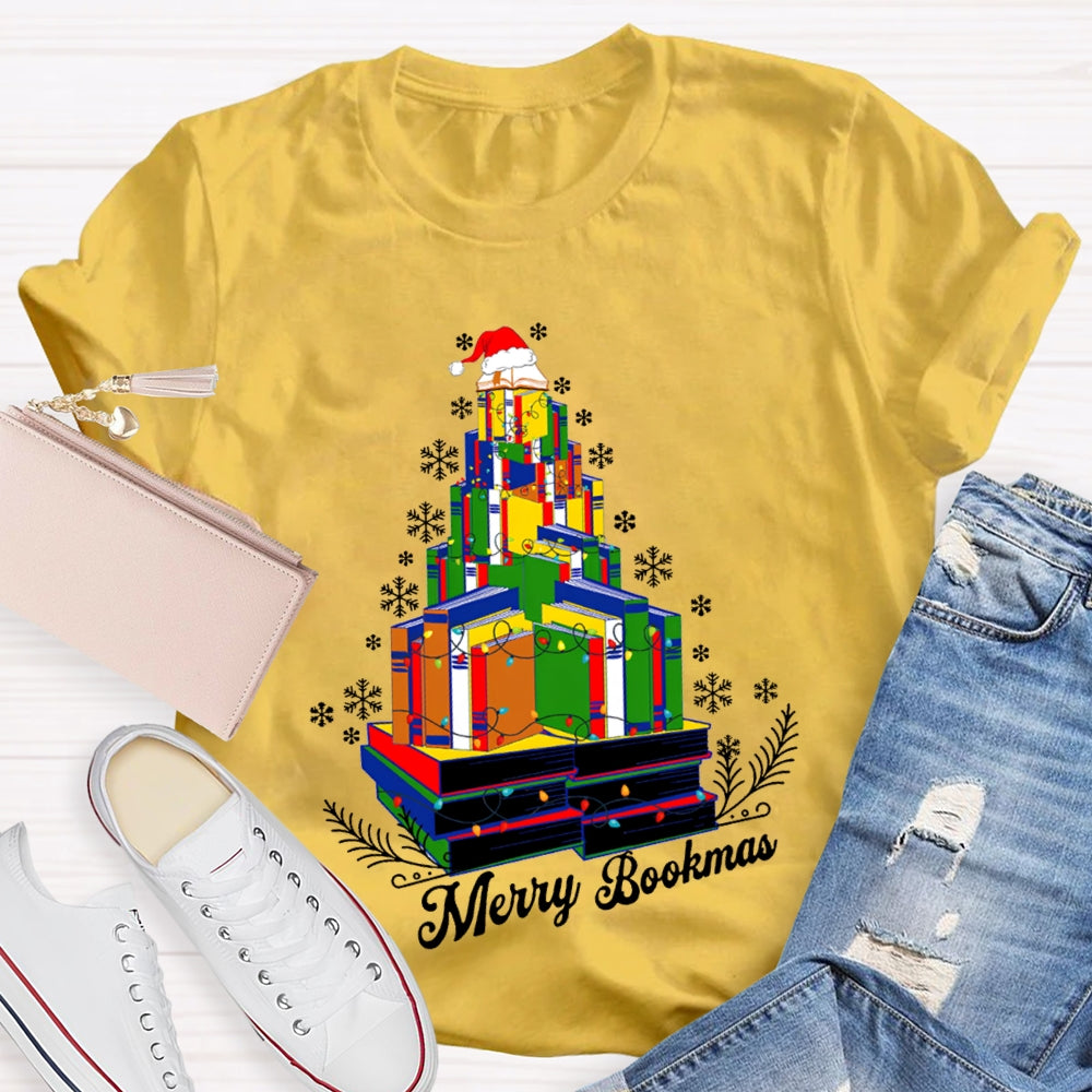 Merry Bookmas Christmas Books And Snowflakes T-shirt