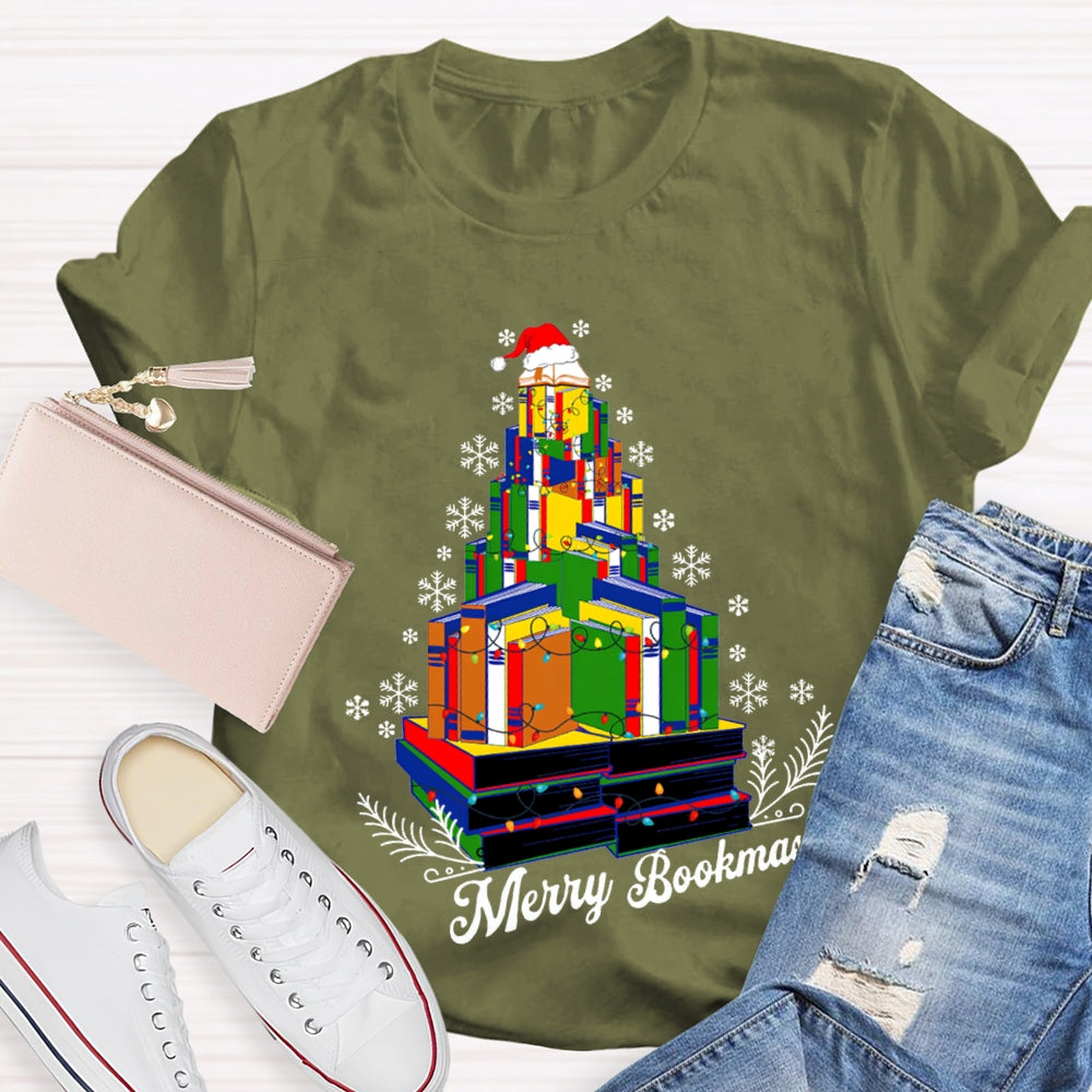Merry Bookmas Christmas Books And Snowflakes T-shirt