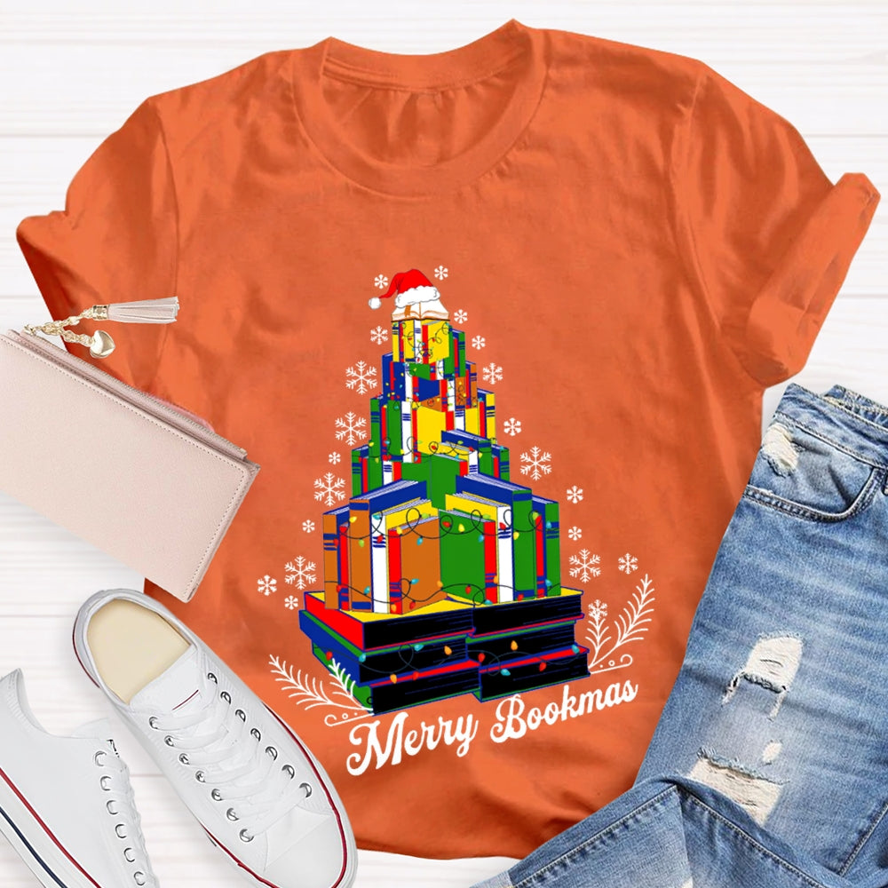 Merry Bookmas Christmas Books And Snowflakes T-shirt